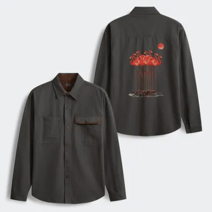Tokyo-Tiger Flamingos at Dusk Men's Corduroy Work Jacket