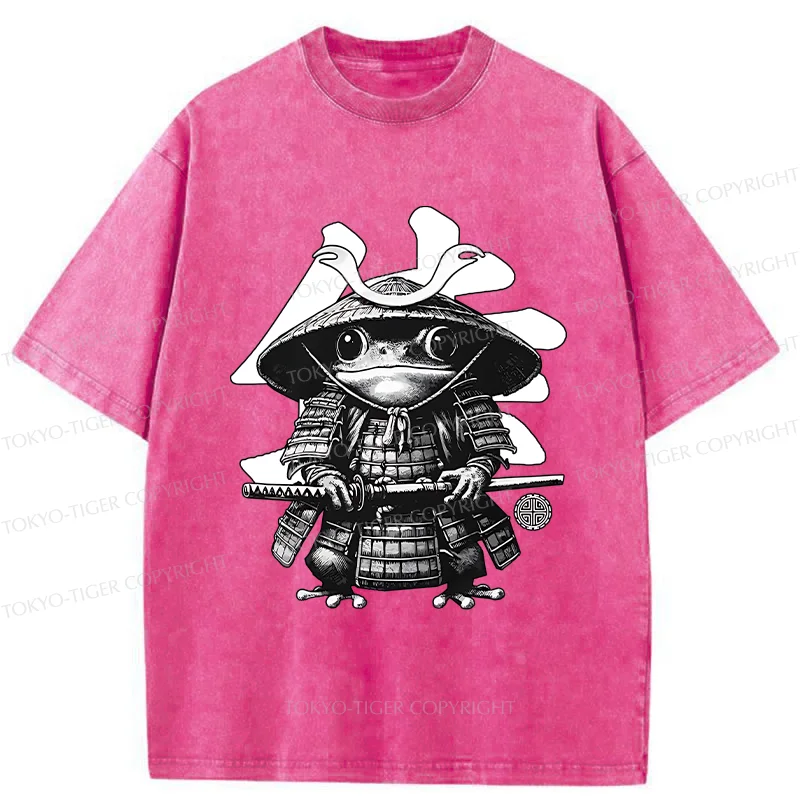 Tokyo-Tiger Frog Japanese Samurai Retro Washed T-Shirt