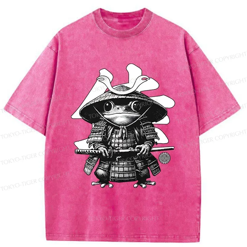 Tokyo-Tiger Frog Japanese Samurai Retro Washed T-Shirt