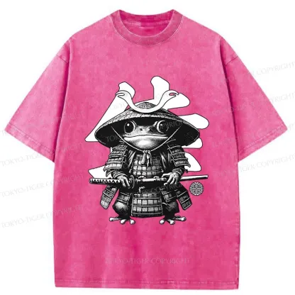 Tokyo-Tiger Frog Japanese Samurai Retro Washed T-Shirt