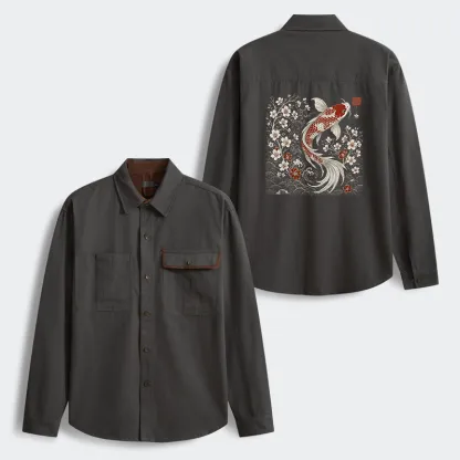 Tokyo-Tiger Vintage Sakura And Koi Men's Corduroy Work Jacket