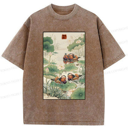 Tokyo-Tiger Lotus and Mandarin Ducks Washed T-Shirt