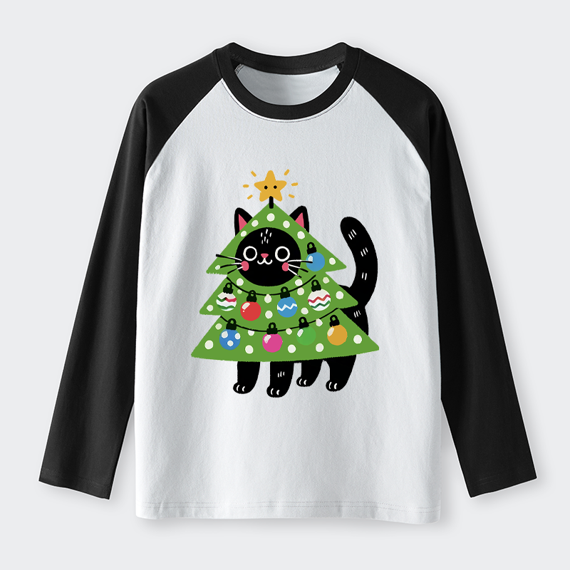 Tokyo-Tiger Christmas Tree Cat Raglan Long Sleeve T-shirt