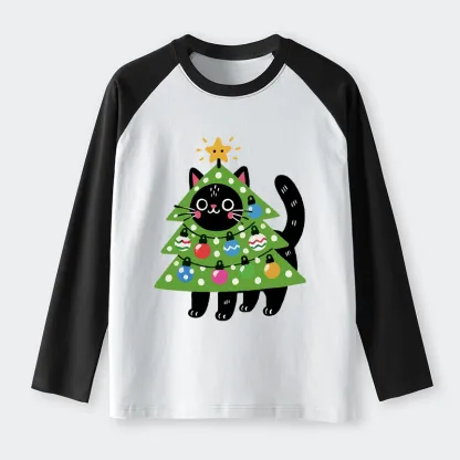 Tokyo-Tiger Christmas Tree Cat Raglan Long Sleeve T-shirt