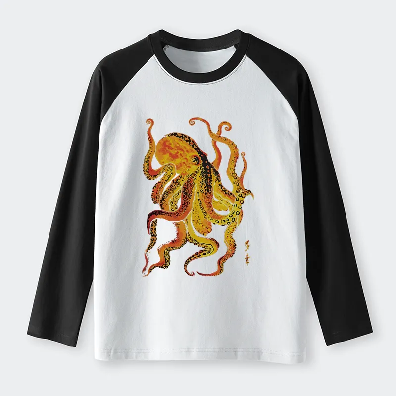 Tokyo-Tiger Deep Sea Gorgeous Octopus Raglan Long Sleeve T-shirt