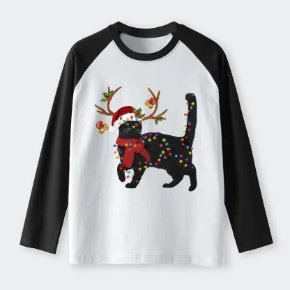 Tokyo-Tiger Christmas Black Cat Raglan Long Sleeve T-shirt
