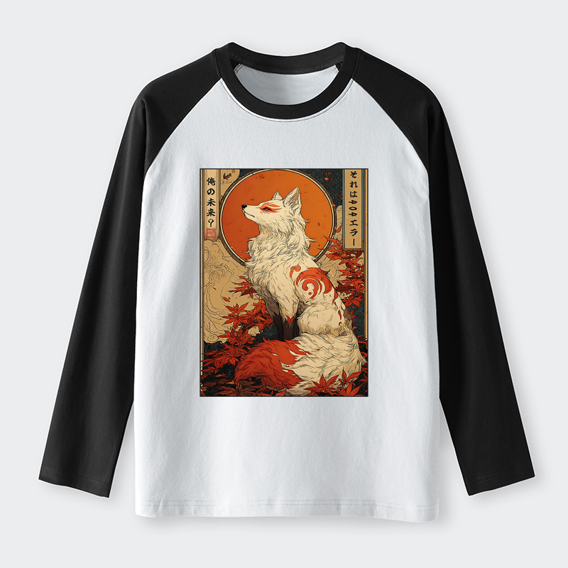 Tokyo-Tiger The Fox of Fates: A Tale of Nine Tails Raglan Long Sleeve T-shirt