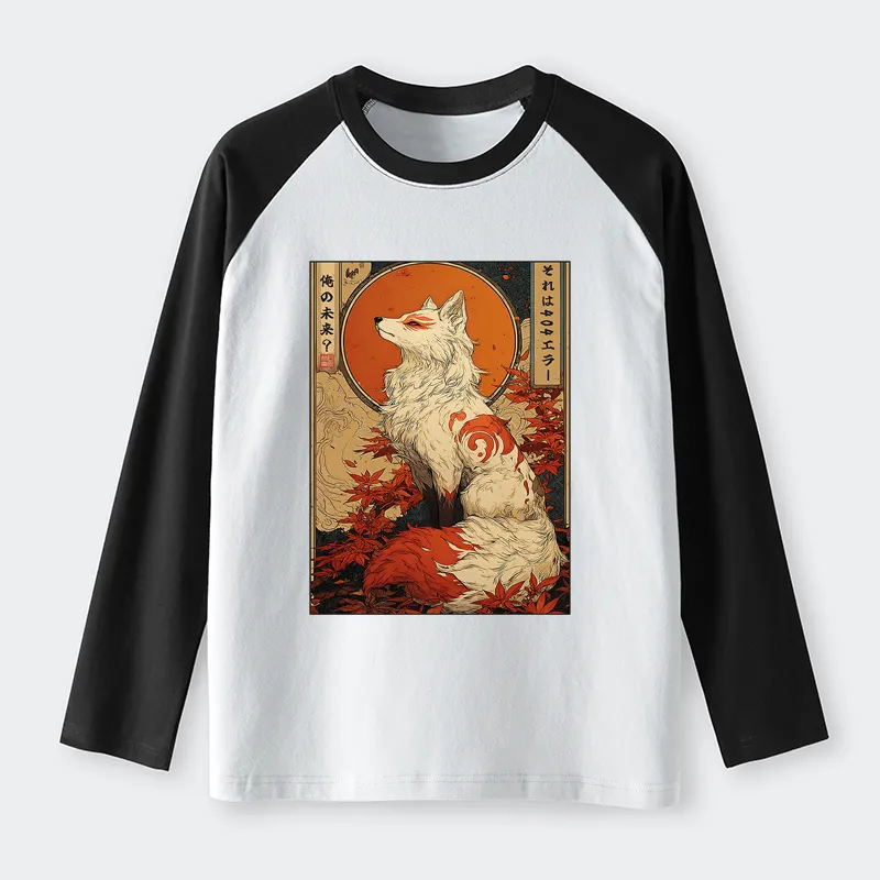 Tokyo-Tiger The Fox of Fates: A Tale of Nine Tails Raglan Long Sleeve T-shirt