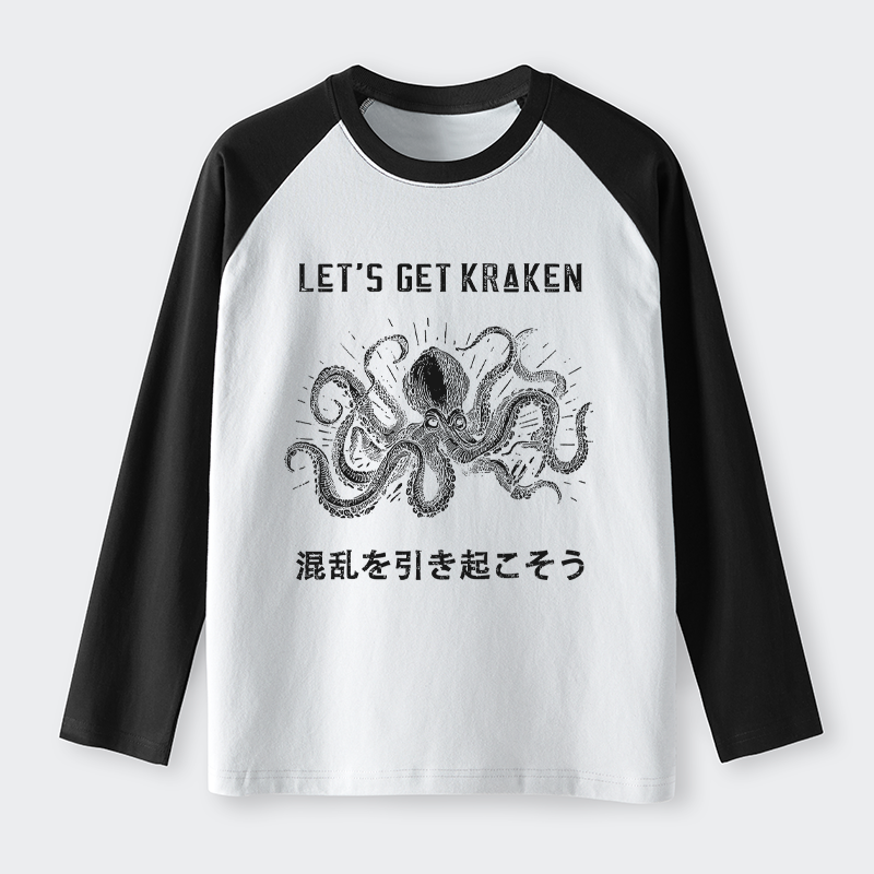 Tokyo-Tiger Funny Octopus：Let’s Get Kraken Raglan Long Sleeve T-shirt