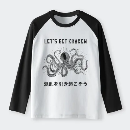 Tokyo-Tiger Funny Octopus：Let’s Get Kraken Raglan Long Sleeve T-shirt