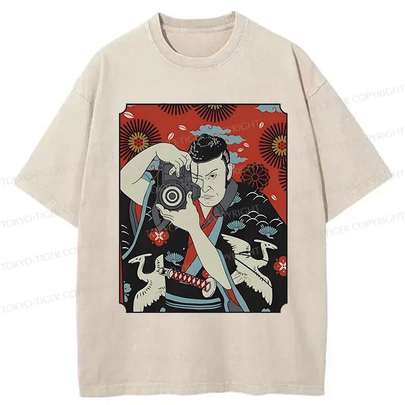 Tokyo-Tiger Samurai Is Taking Photos Washed T-Shirt