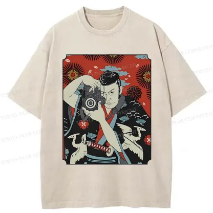 Tokyo-Tiger Samurai Is Taking Photos Washed T-Shirt