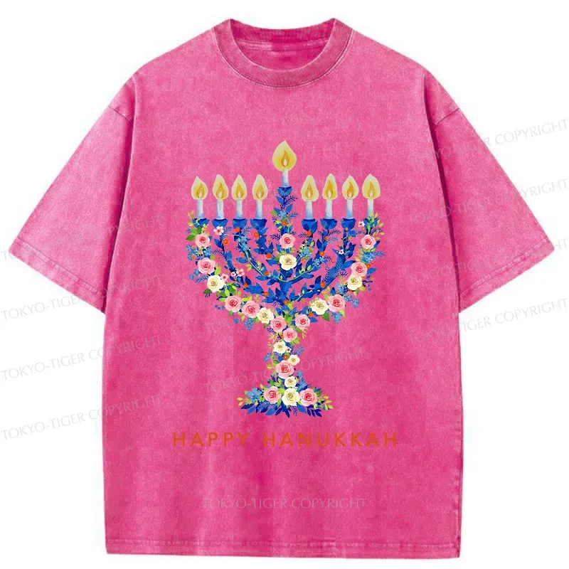 Tokyo-Tiger Hanukkah Candles Washed T-Shirt