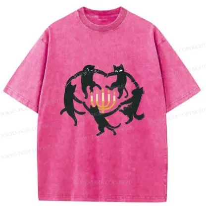 Tokyo-Tiger Hanukkah Black Cat Washed T-Shirt