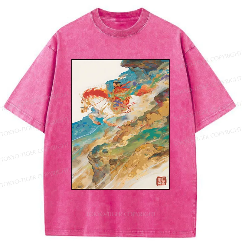 Tokyo-Tiger Landscape Painting Washed T-Shirt