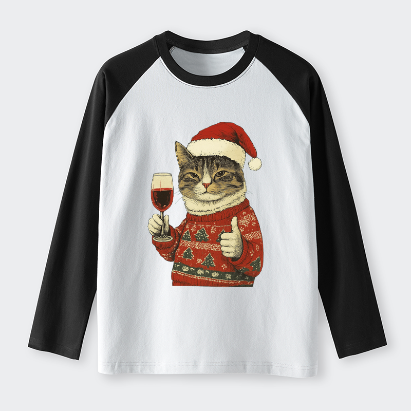 Tokyo-Tiger Christmas Cat Likes Raglan Long Sleeve T-shirt