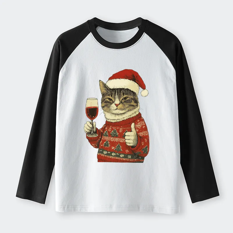 Tokyo-Tiger Christmas Cat Likes Raglan Long Sleeve T-shirt