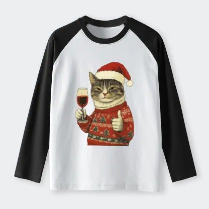 Tokyo-Tiger Christmas Cat Likes Raglan Long Sleeve T-shirt