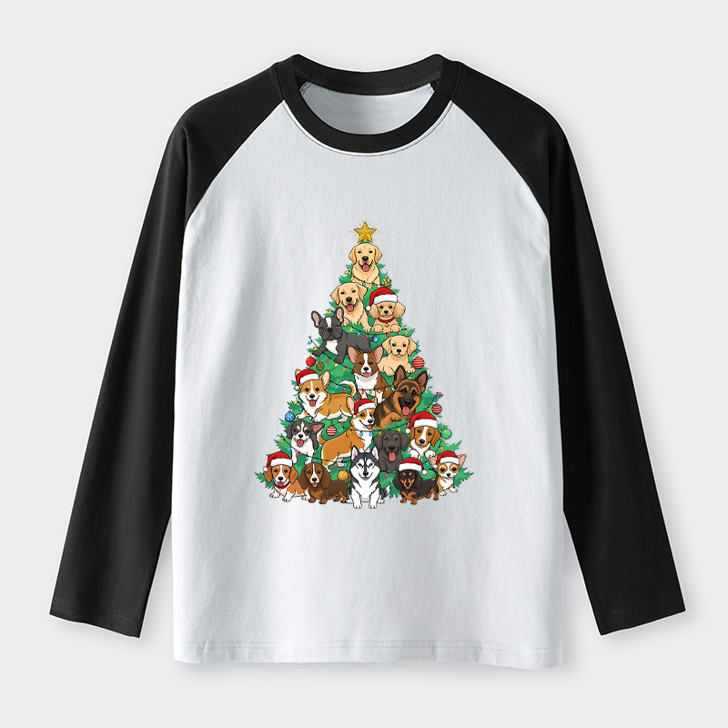 Tokyo-Tiger Christmas Tree Dog Funny Raglan Long Sleeve T-shirt