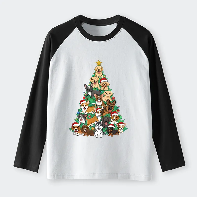 Tokyo-Tiger Christmas Tree Dog Funny Raglan Long Sleeve T-shirt