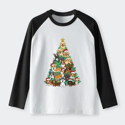 Tokyo-Tiger Christmas Tree Dog Funny Raglan Long Sleeve T-shirt