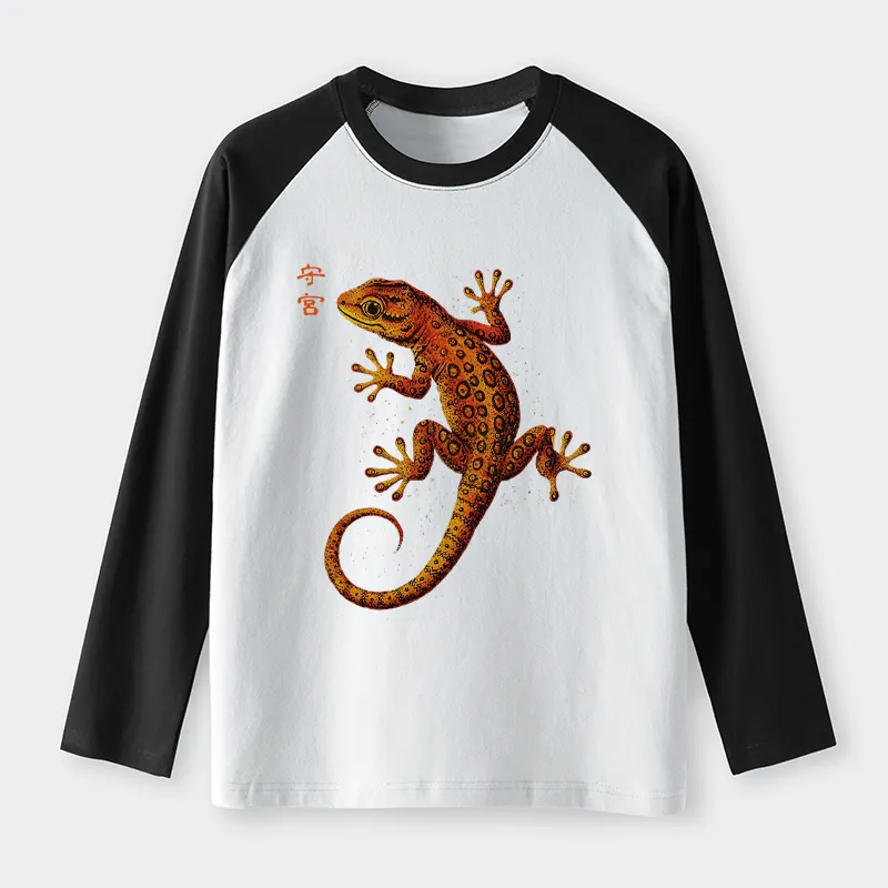Tokyo-Tiger Retro Gecko Funny Raglan Long Sleeve T-shirt
