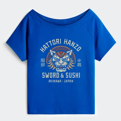 Tokyo-Tiger Hattori Lion Japanese Samurai Off Shoulder T-Shirt