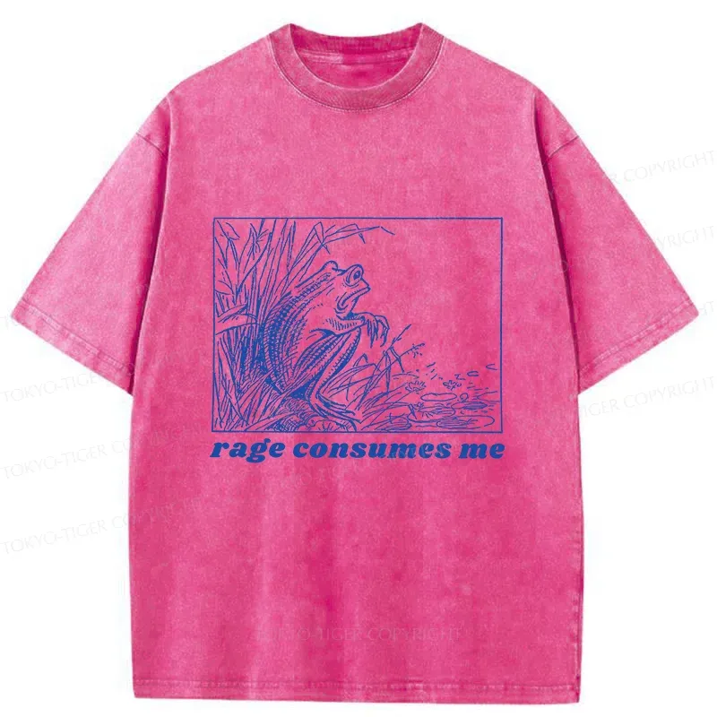 Tokyo-Tiger Rage Consumes Frog Washed T-Shirt