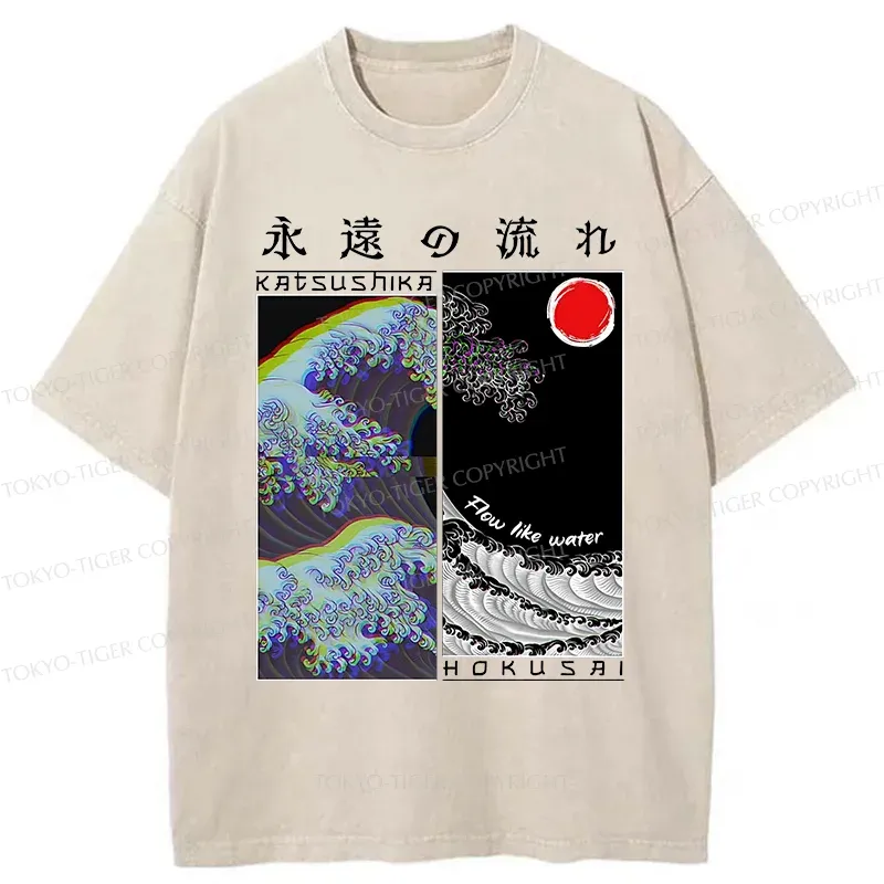 Tokyo-Tiger Ukiyo-e Wave Poster Washed T-Shirt