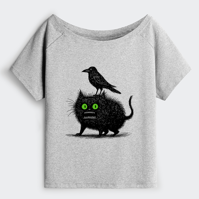 Tokyo-Tiger Crow And Black Cat Off Shoulder T-Shirt