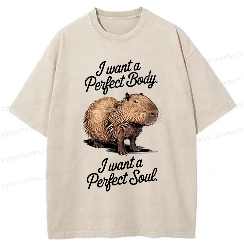 Tokyo-Tiger Capybaras Want Perfection Washed T-Shirt