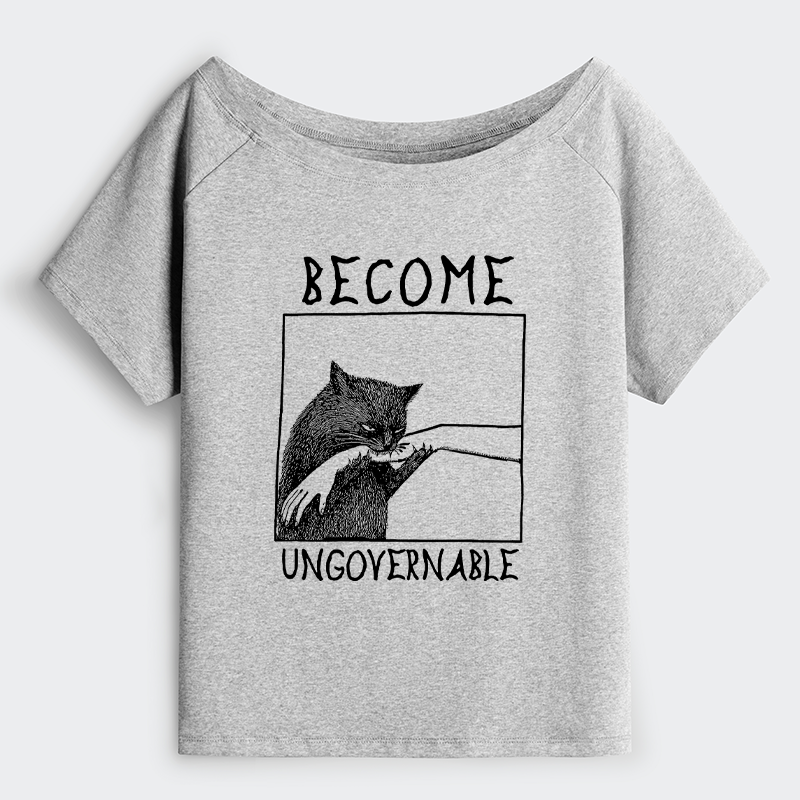 Tokyo-Tiger Cat Biting Arm Off Shoulder T-Shirt