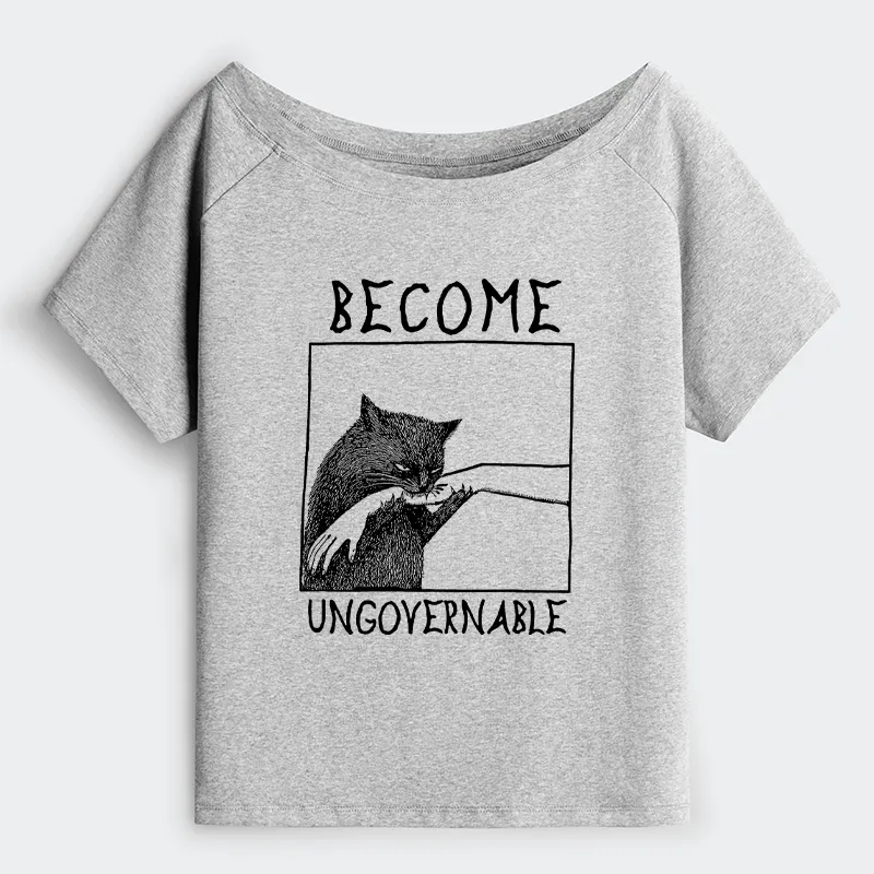 Tokyo-Tiger Cat Biting Arm Off Shoulder T-Shirt