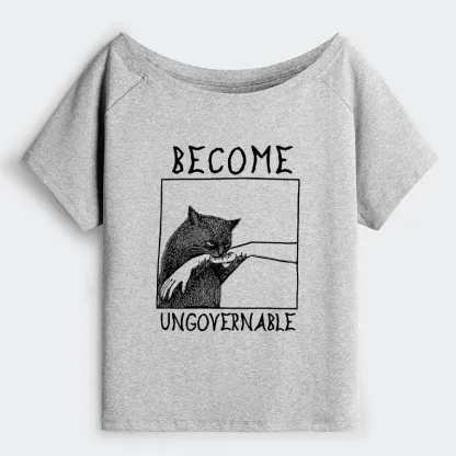 Tokyo-Tiger Cat Biting Arm Off Shoulder T-Shirt