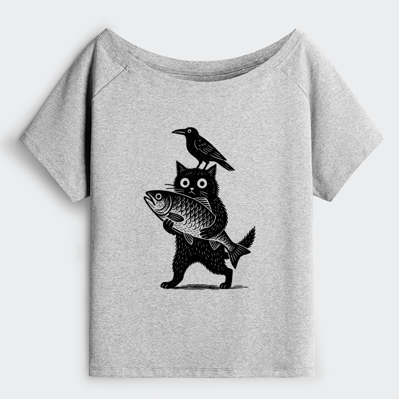 Tokyo-Tiger Black Animals Funny Off Shoulder T-Shirt