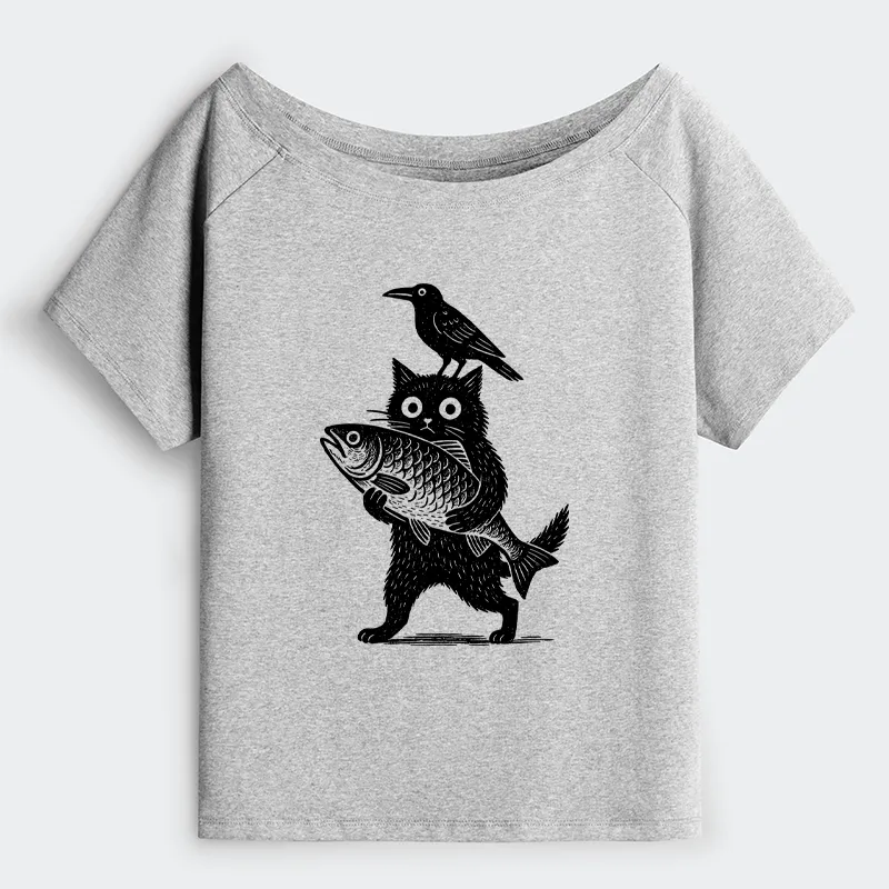 Tokyo-Tiger Black Animals Funny Off Shoulder T-Shirt