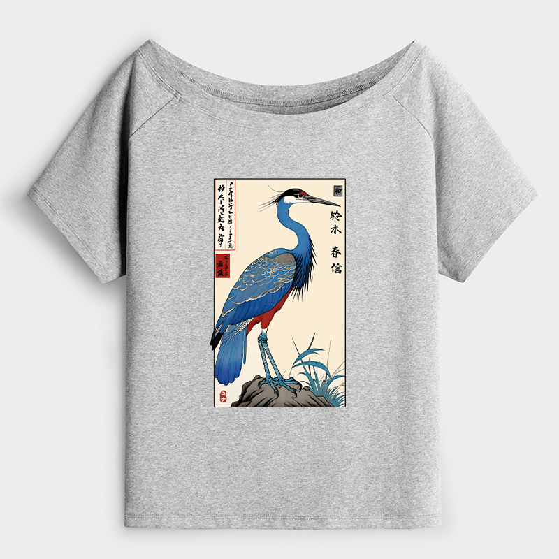 Tokyo-Tiger Colorful Crane Off Shoulder T-Shirt