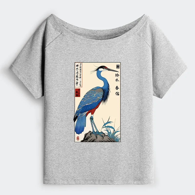 Tokyo-Tiger Colorful Crane Off Shoulder T-Shirt