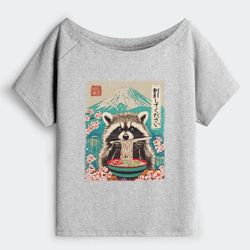 Tokyo-Tiger Please Give Raccoon A Discount Off Shoulder T-Shirt