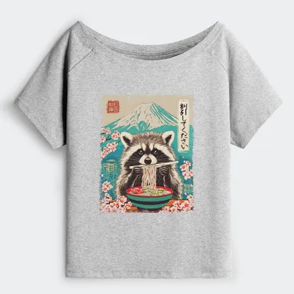 Tokyo-Tiger Please Give Raccoon A Discount Off Shoulder T-Shirt