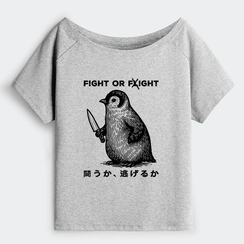 Tokyo-Tiger Funny Fight Or Flight Off Shoulder T-Shirt