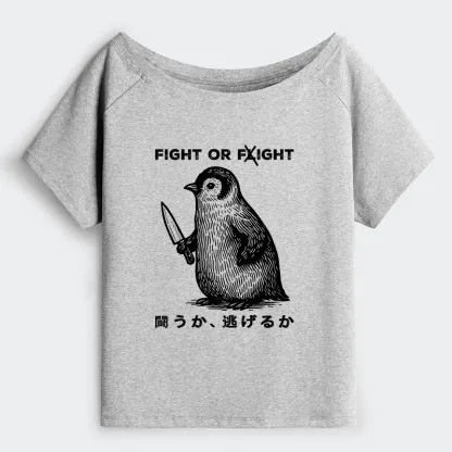 Tokyo-Tiger Funny Fight Or Flight Off Shoulder T-Shirt