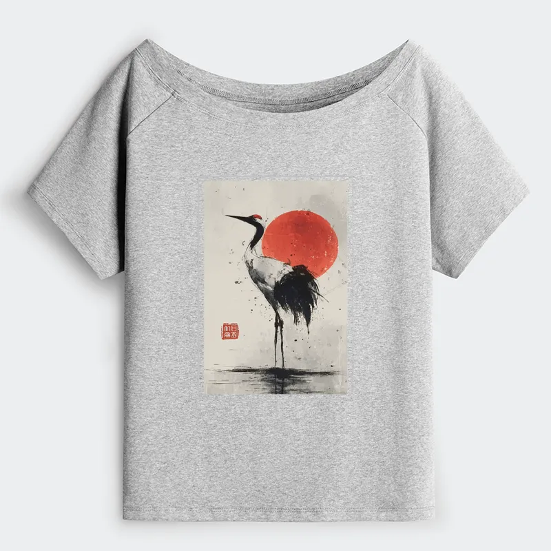 Tokyo-Tiger Retro Japanese Red-crowned Crane Off Shoulder T-Shirt