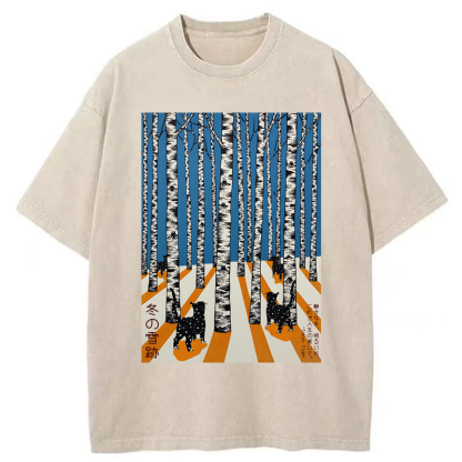 Tokyo-Tiger Traces in the Winter Snow Washed T-Shirt