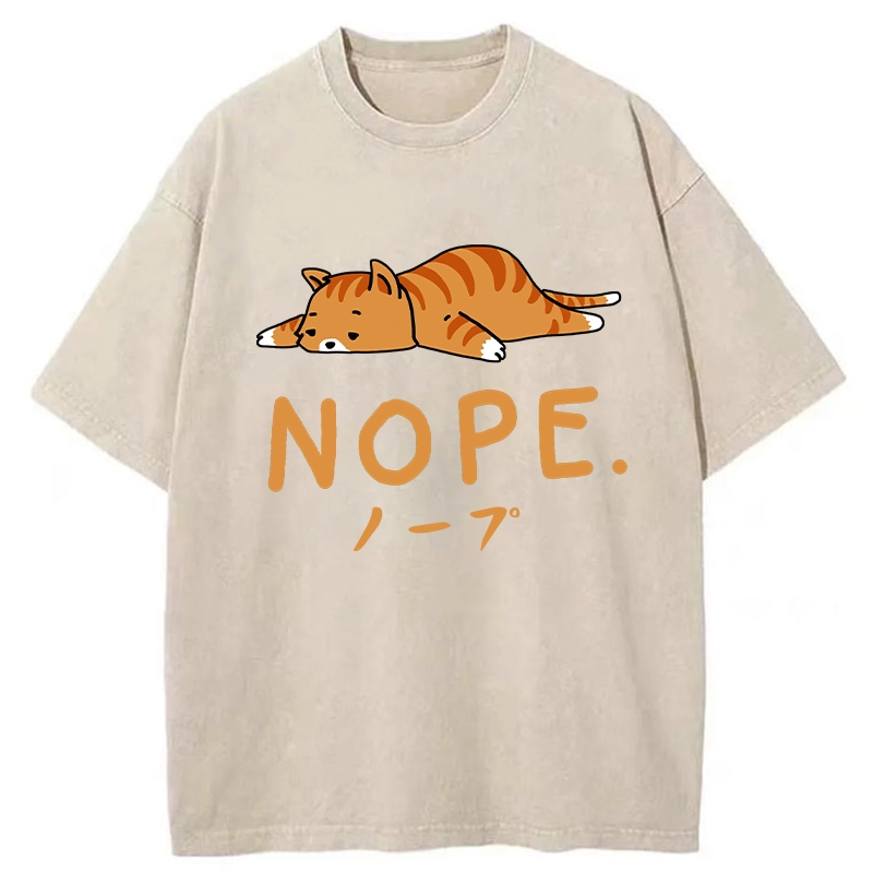 Tokyo-Tiger Cute Lying Cat Washed T-Shirt