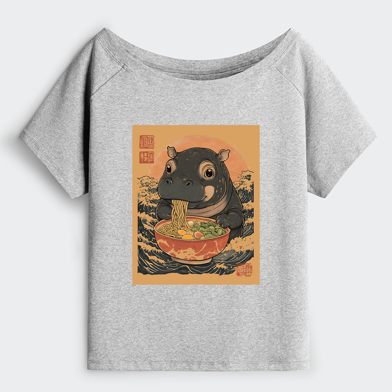 Tokyo-Tiger Moo Deng Eat Ramen Off Shoulder T-Shirt