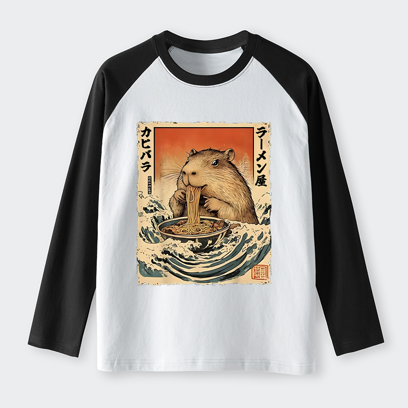 Tokyo-Tiger Hamster Eating Ramen Raglan Long Sleeve T-shirt