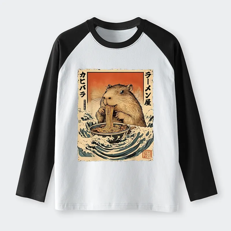 Tokyo-Tiger Hamster Eating Ramen Raglan Long Sleeve T-shirt