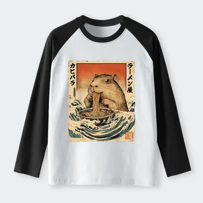 Tokyo-Tiger Hamster Eating Ramen Raglan Long Sleeve T-shirt