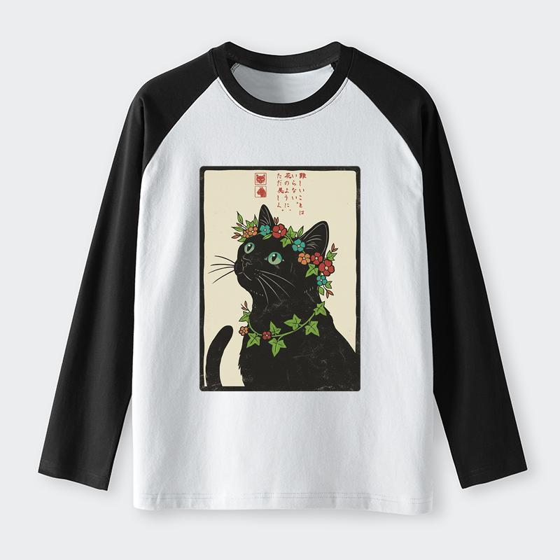 Tokyo-Tiger The Flower-Crowned Cat Raglan Long Sleeve T-shirt